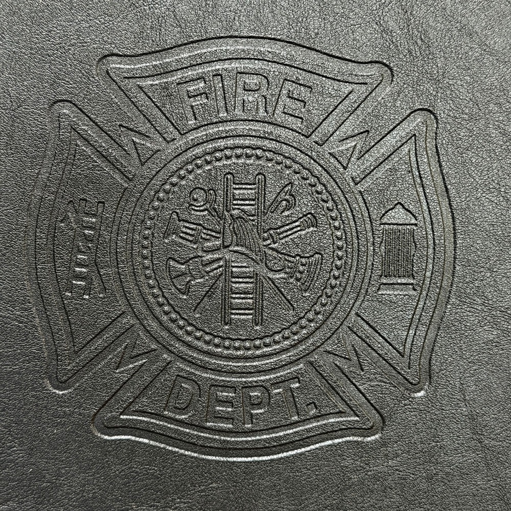 Leed's Fire Dept Emblem Black Faux Leather Zippered Portfolio Organizer Padfolio
